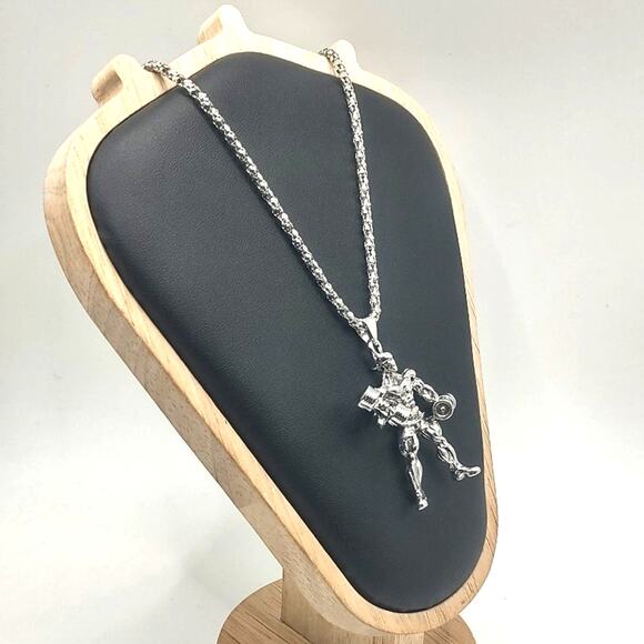 Stainless Bodybuilder Necklace Fitness Dumbbell Gym Bro Weightlifter Fashion NEW - Picture 1 of 6
